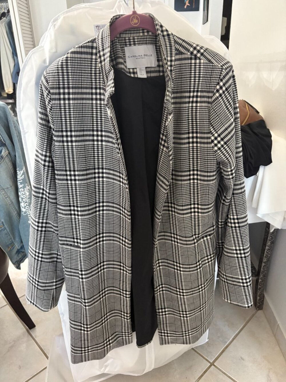 Carolina Belle Montreal Glen Plaid Longline Blazer Coat LARGE